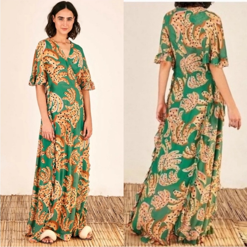 FARM Rio Vibrant Green and Tan Maxi Dress